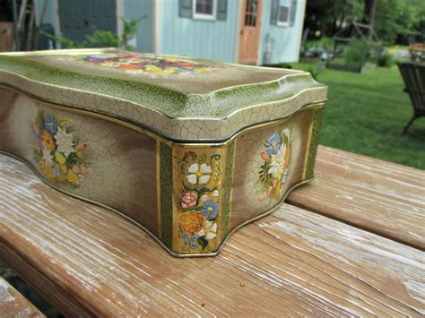 vintage metal box european|Vintage embossed metal box / blue flower hinged lid / Marked .